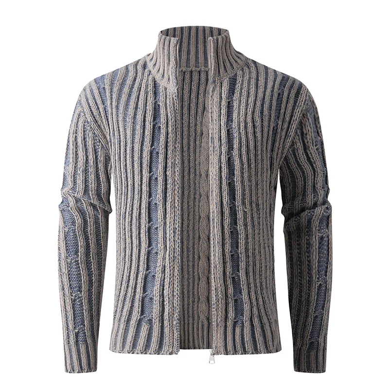 Herren Strickcardigan mit Zopfmuster, Stehkragen und durchgehendem Reißverschluss Drune
