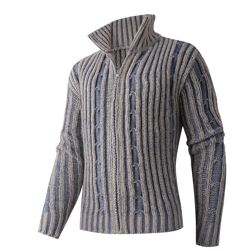 Herren Strickcardigan mit Zopfmuster, Stehkragen und durchgehendem Reißverschluss Drune