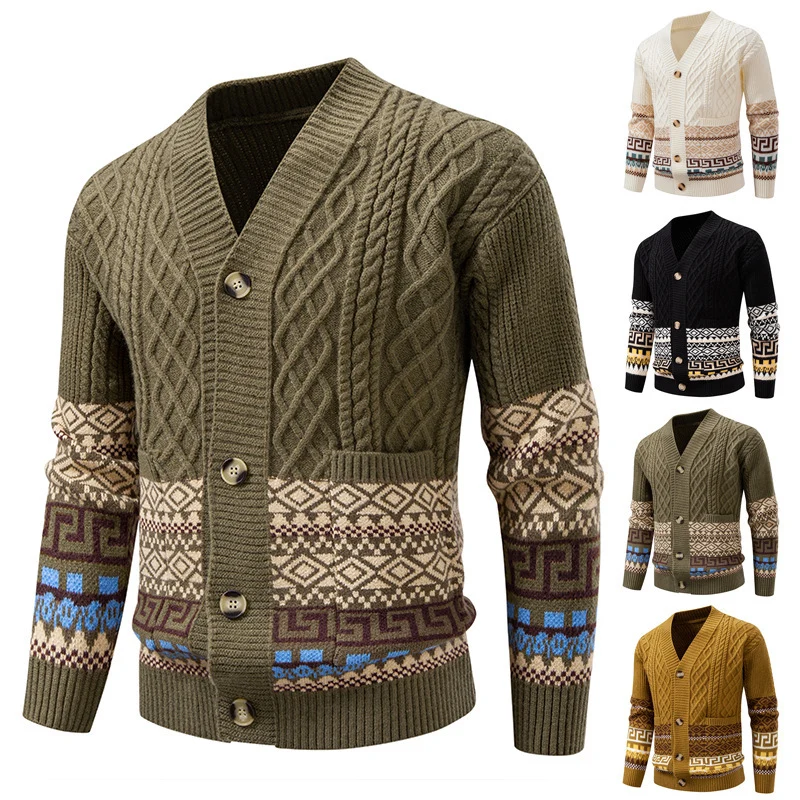 Herren Strickcardigan mit Zopfmuster, Jacquard-Bündchen und Knopfverschluss Drune
