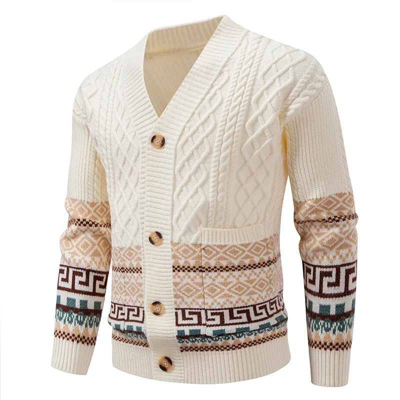 Herren Strickcardigan mit Zopfmuster, Jacquard-Bündchen und Knopfverschluss Drune