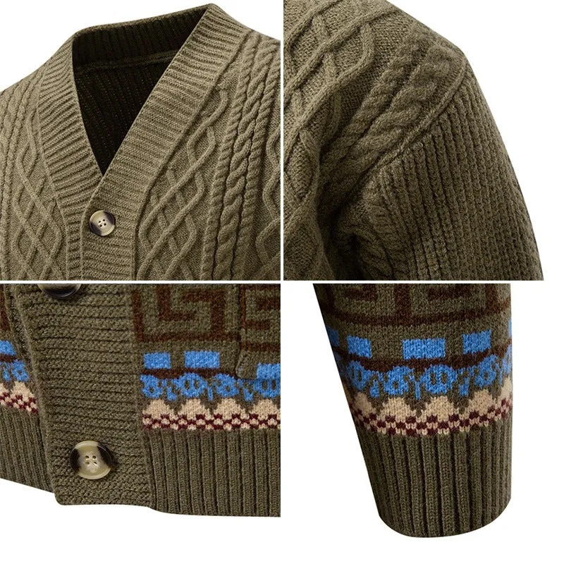 Herren Strickcardigan mit Zopfmuster, Jacquard-Bündchen und Knopfverschluss Drune