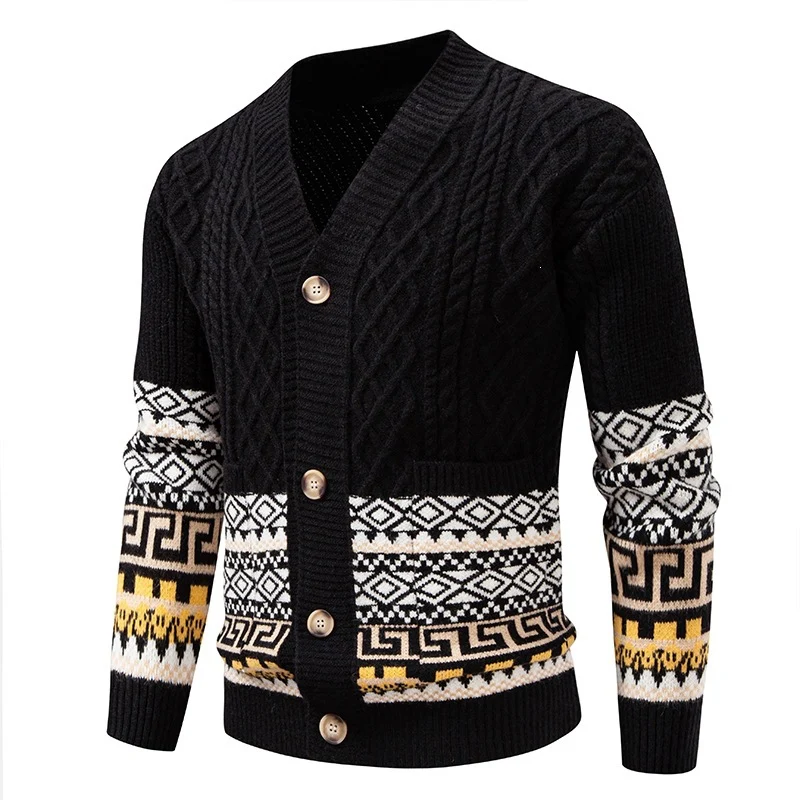 Herren Strickcardigan mit Zopfmuster, Jacquard-Bündchen und Knopfverschluss Drune