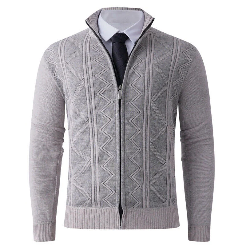 Herren Strick-Zipjacke mit Stehkragen und dezentem Rautenmuster Drune
