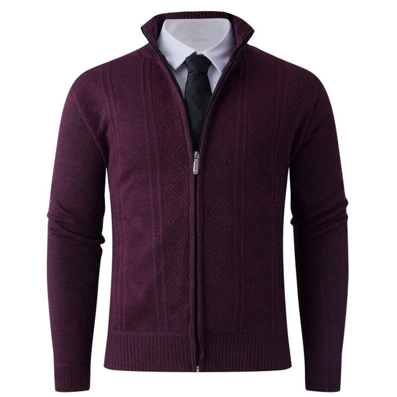 Herren Strick-Zipjacke mit Stehkragen und dezentem Rautenmuster Drune