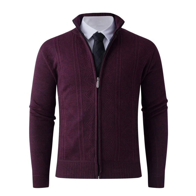Herren Strick-Zipjacke mit Stehkragen und dezentem Rautenmuster Drune