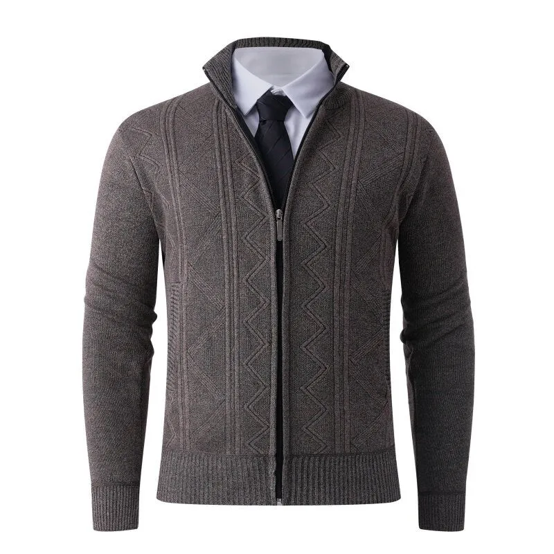 Herren Strick-Zipjacke mit Stehkragen und dezentem Rautenmuster Drune
