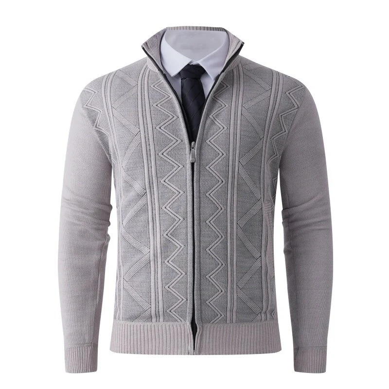 Herren Strick-Zipjacke mit Stehkragen und dezentem Rautenmuster Drune