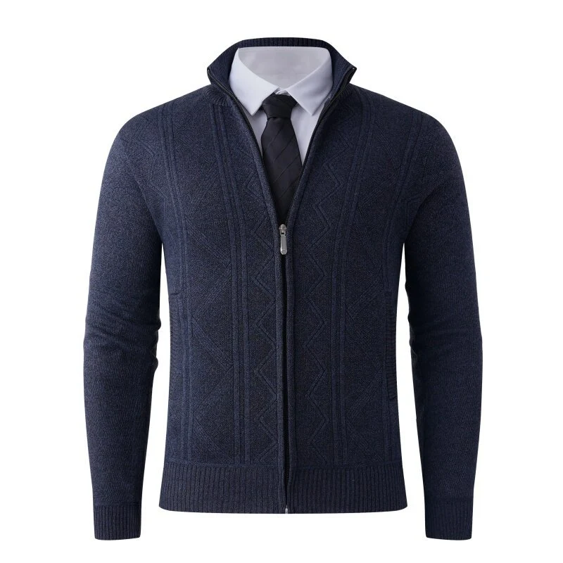 Herren Strick-Zipjacke mit Stehkragen und dezentem Rautenmuster Drune