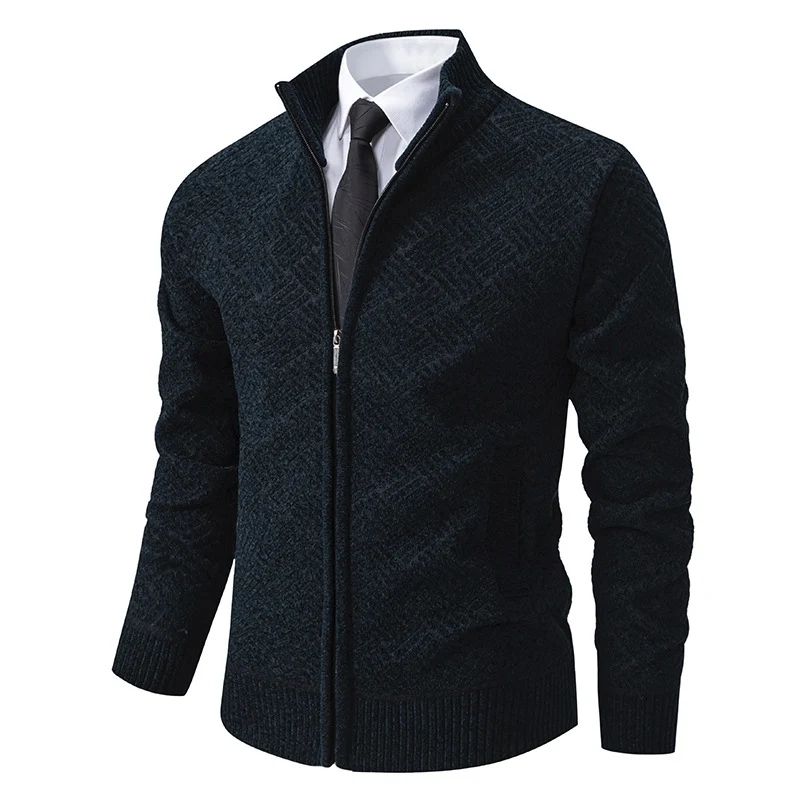 Herren Strick-Zipjacke mit geometrischem Strukturmuster und Stehkragen Drune