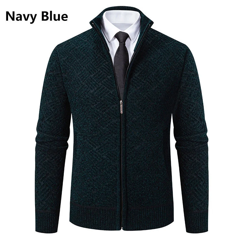 Herren Strick-Zipjacke mit geometrischem Strukturmuster und Stehkragen Drune