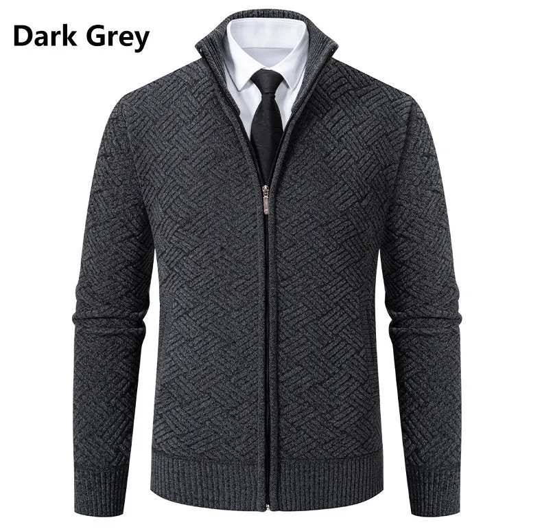 Herren Strick-Zipjacke mit geometrischem Strukturmuster und Stehkragen Drune