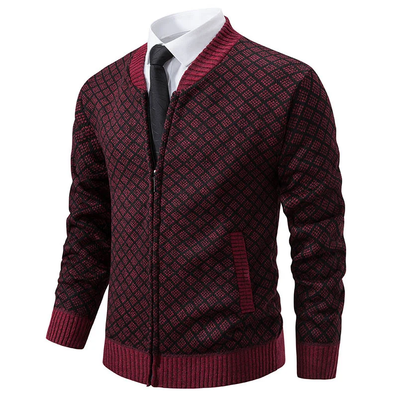 Herren Strick-Zipjacke mit feinem Jacquard‑Muster, durchgehendem Reißverschluss und geripptem Saum Drune
