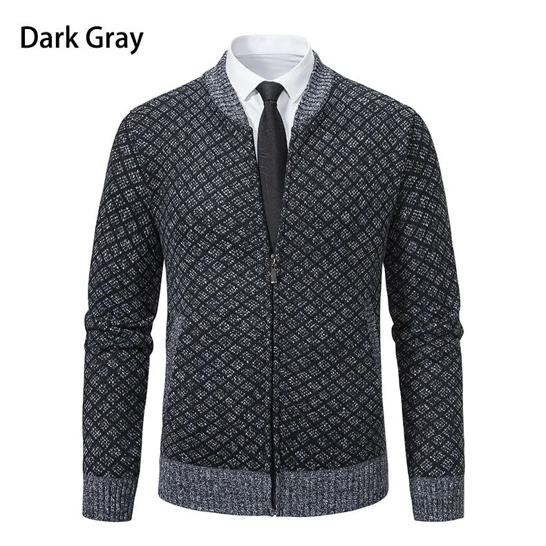 Herren Strick-Zipjacke mit feinem Jacquard‑Muster, durchgehendem Reißverschluss und geripptem Saum Drune
