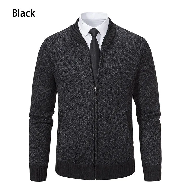 Herren Strick-Zipjacke mit feinem Jacquard‑Muster, durchgehendem Reißverschluss und geripptem Saum Drune