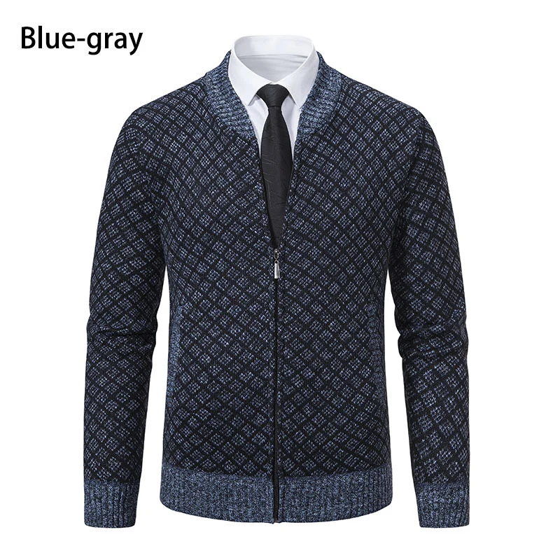 Herren Strick-Zipjacke mit feinem Jacquard‑Muster, durchgehendem Reißverschluss und geripptem Saum Drune