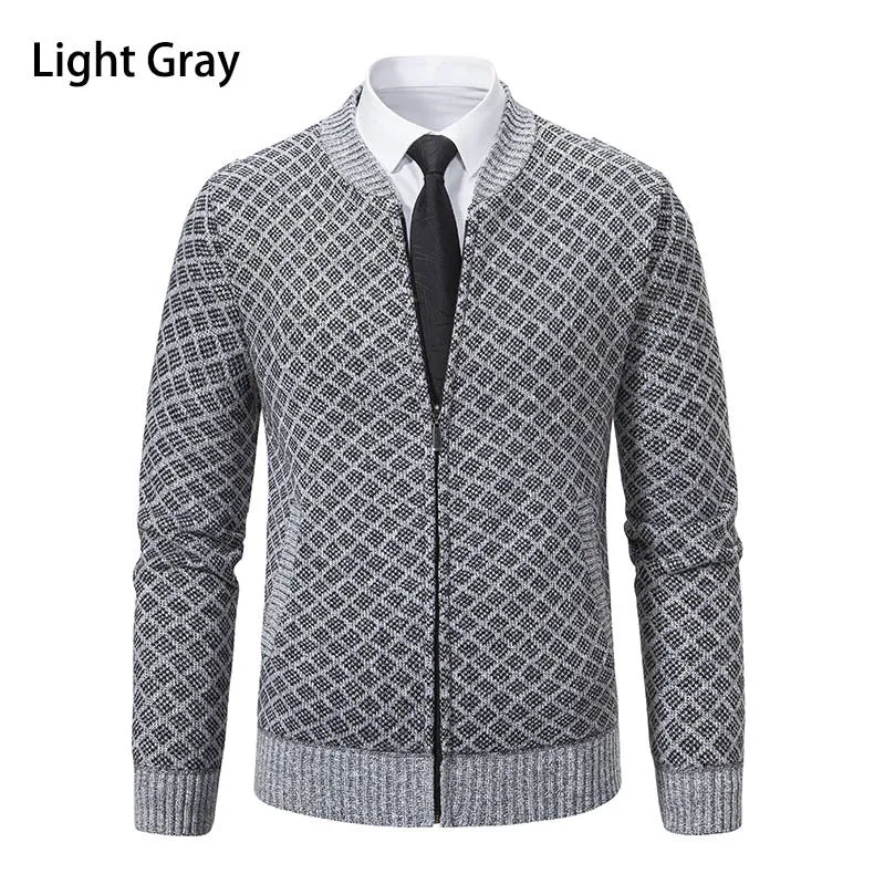 Herren Strick-Zipjacke mit feinem Jacquard‑Muster, durchgehendem Reißverschluss und geripptem Saum Drune