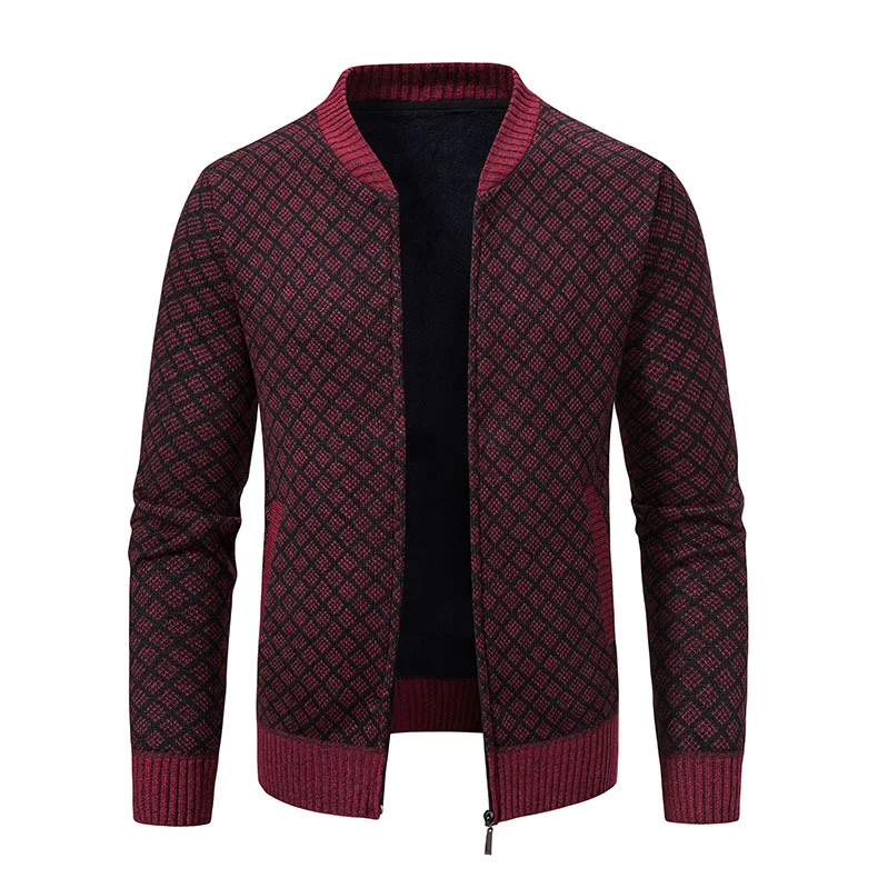 Herren Strick-Zipjacke mit feinem Jacquard‑Muster, durchgehendem Reißverschluss und geripptem Saum Drune