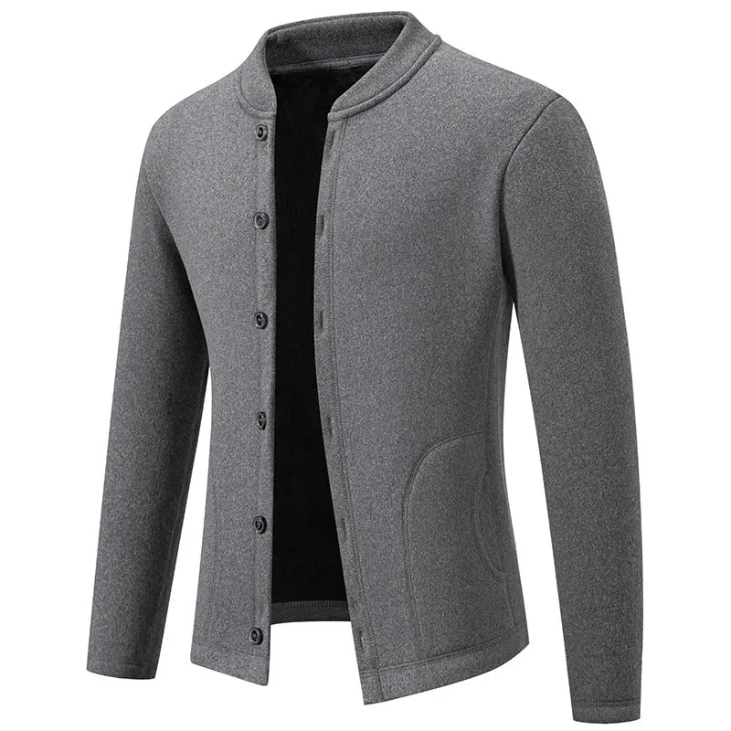 Herren Stehkragen-Strickjacke mit Knopfleiste und leichtem Wollmix Drune