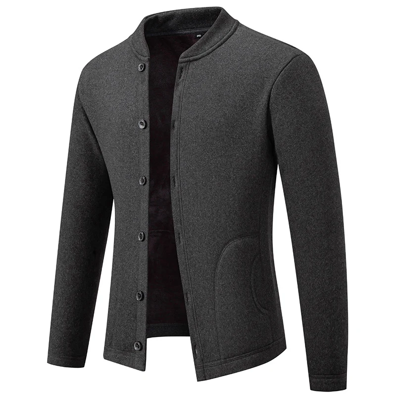 Herren Stehkragen-Strickjacke mit Knopfleiste und leichtem Wollmix Drune