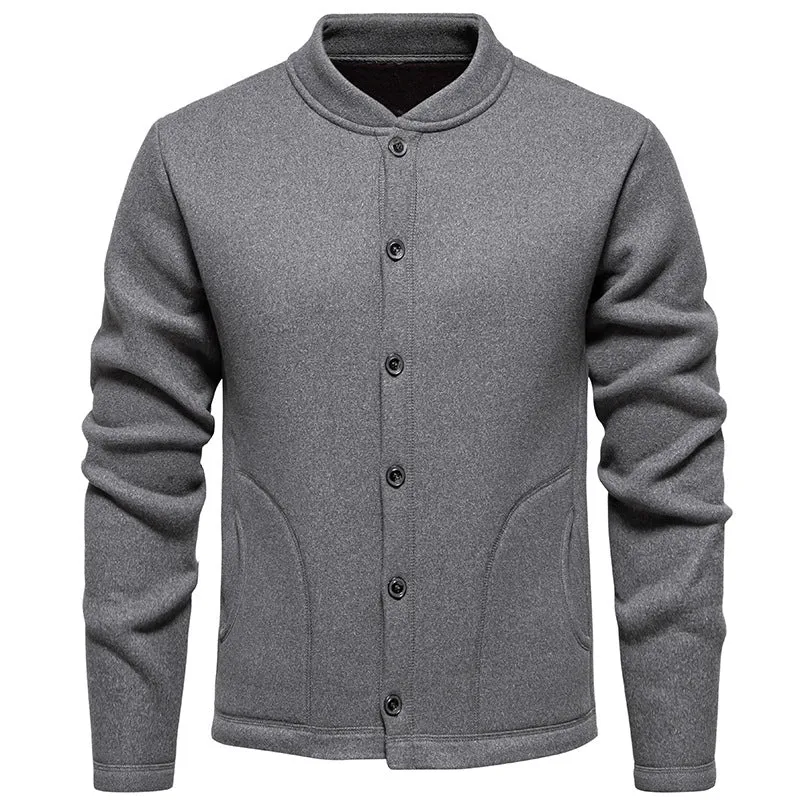 Herren Stehkragen-Strickjacke mit Knopfleiste und leichtem Wollmix Drune