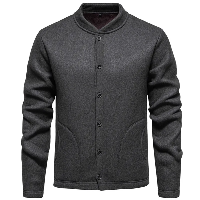 Herren Stehkragen-Strickjacke mit Knopfleiste und leichtem Wollmix Drune