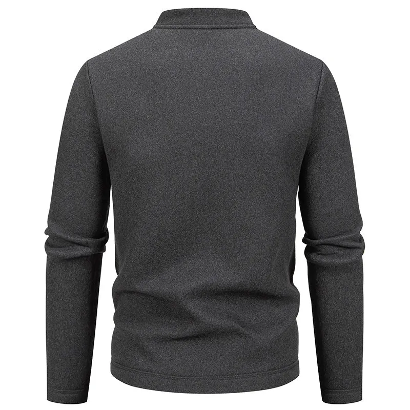 Herren Stehkragen-Strickjacke mit Knopfleiste und leichtem Wollmix Drune