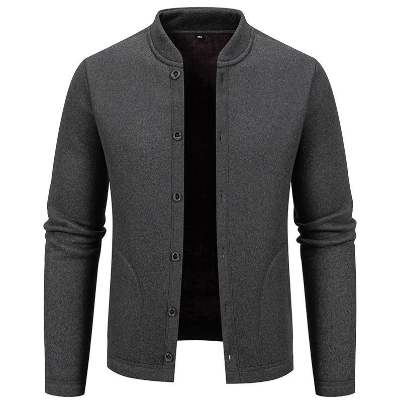 Herren Stehkragen-Strickjacke mit Knopfleiste und leichtem Wollmix Drune