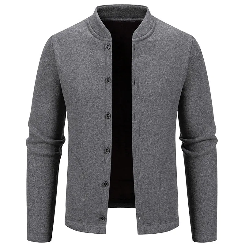 Herren Stehkragen-Strickjacke mit Knopfleiste und leichtem Wollmix Drune
