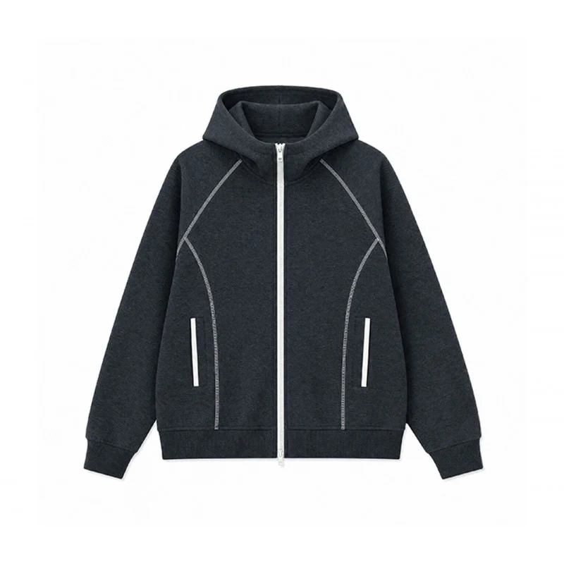 Herren Sportliche Kapuzen-Sweatjacke mit Kontrast-Reißverschluss und ergonomischen Nähten Drune