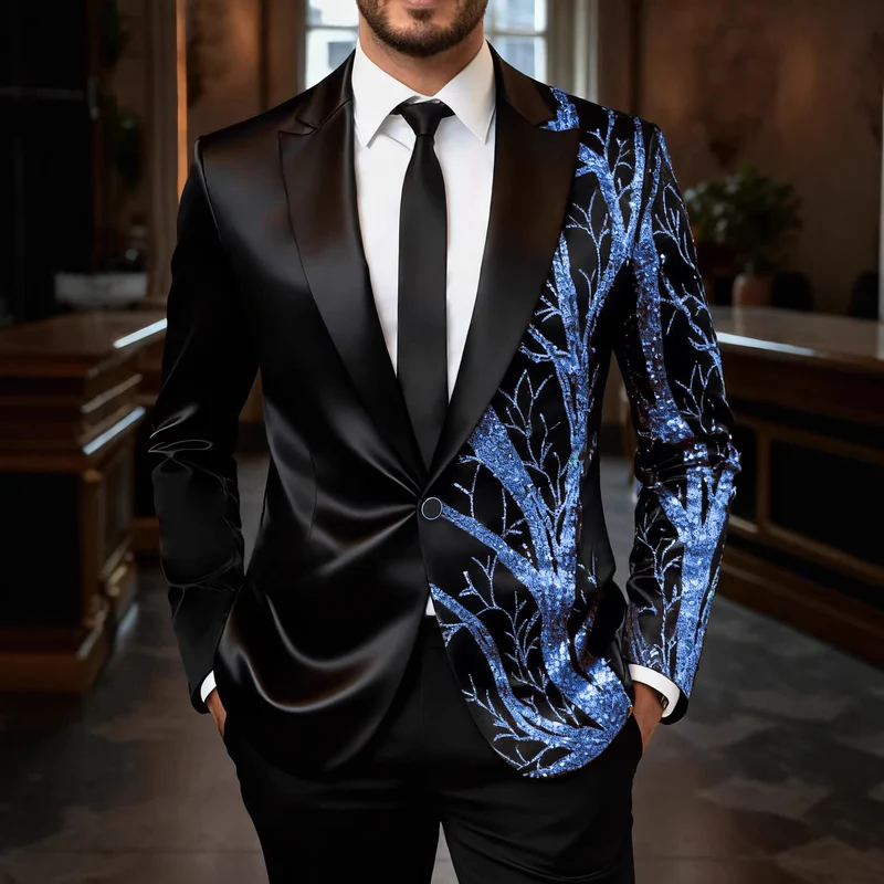Herren Smoking-Sakko mit Gold-Paillettenbesatz und taillierter Satin-Optik Drune