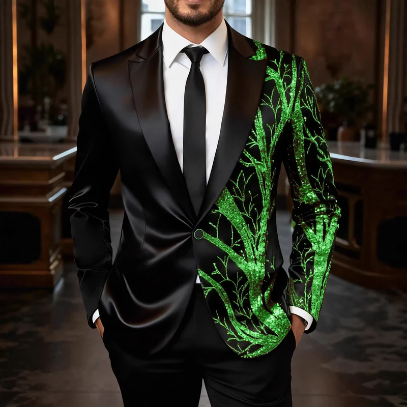 Herren Smoking-Sakko mit Gold-Paillettenbesatz und taillierter Satin-Optik Drune