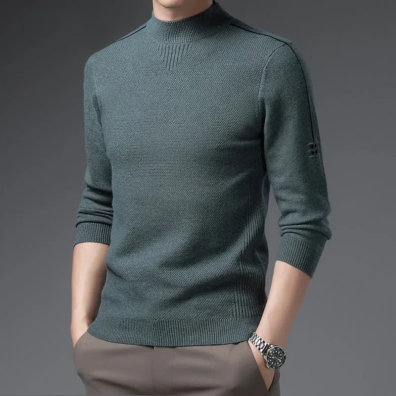 Herren Slim-Fit Strukturierter Feinstrickpullover mit kurzem Schlauchkragen und gerippten Säumen Drune