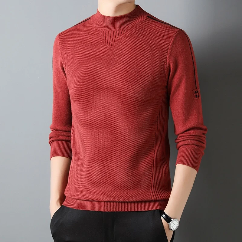 Herren Slim-Fit Strukturierter Feinstrickpullover mit kurzem Schlauchkragen und gerippten Säumen Drune
