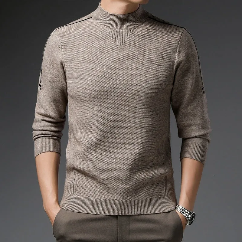 Herren Slim-Fit Strukturierter Feinstrickpullover mit kurzem Schlauchkragen und gerippten Säumen Drune