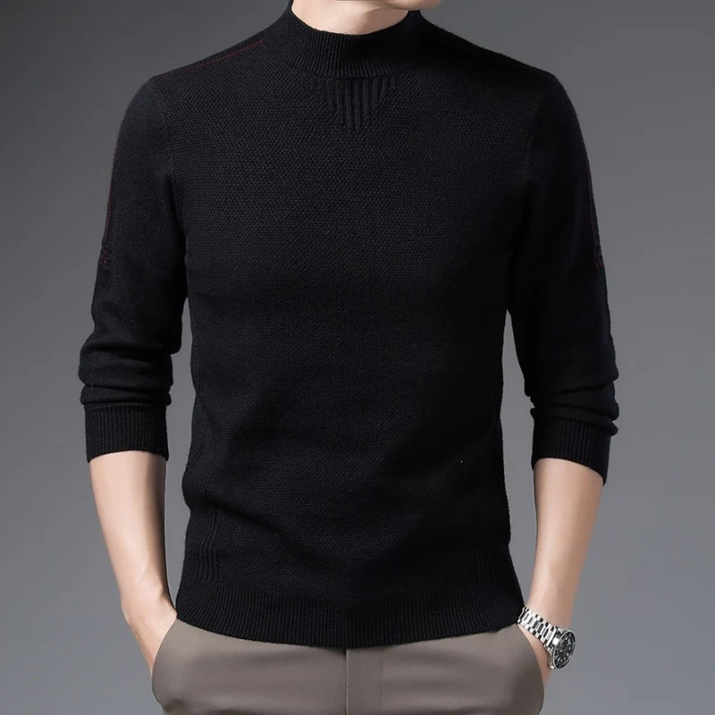 Herren Slim-Fit Strukturierter Feinstrickpullover mit kurzem Schlauchkragen und gerippten Säumen Drune