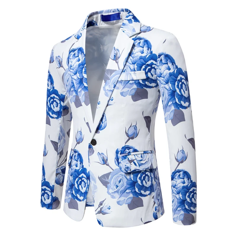 Herren Slim-Fit Sakko mit ganzflächigem Blumenprint und schmalem Revers Drune