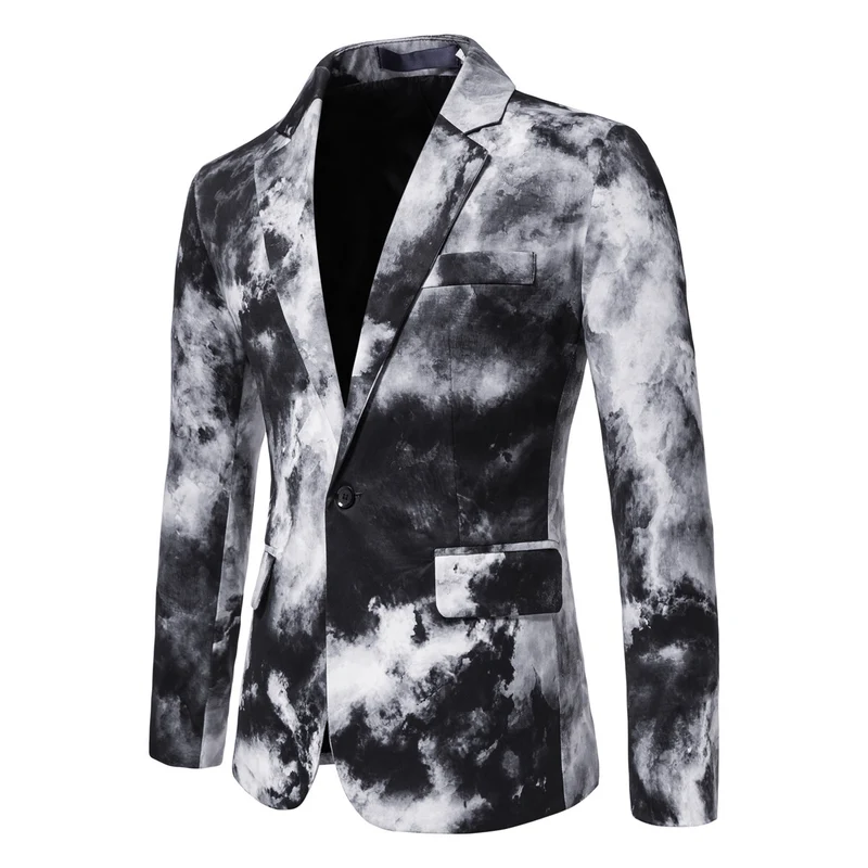 Herren Slim-Fit Sakko mit Aquarell-Print und Ein-Knopf-Verschluss Drune