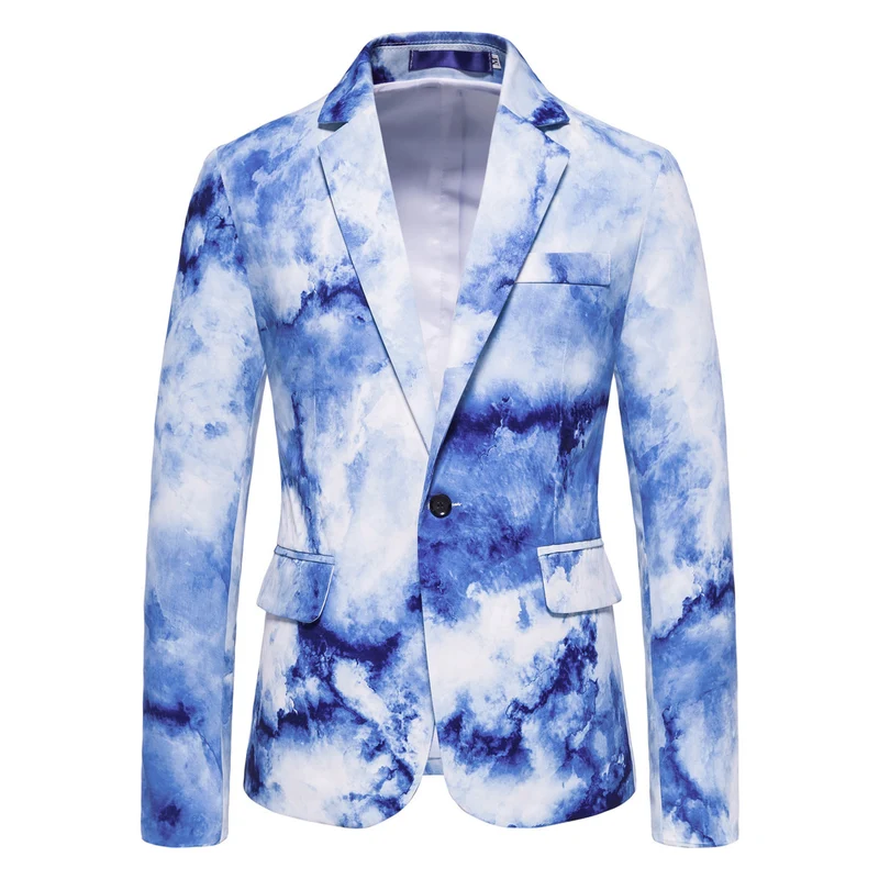 Herren Slim-Fit Sakko mit Aquarell-Print und Ein-Knopf-Verschluss Drune
