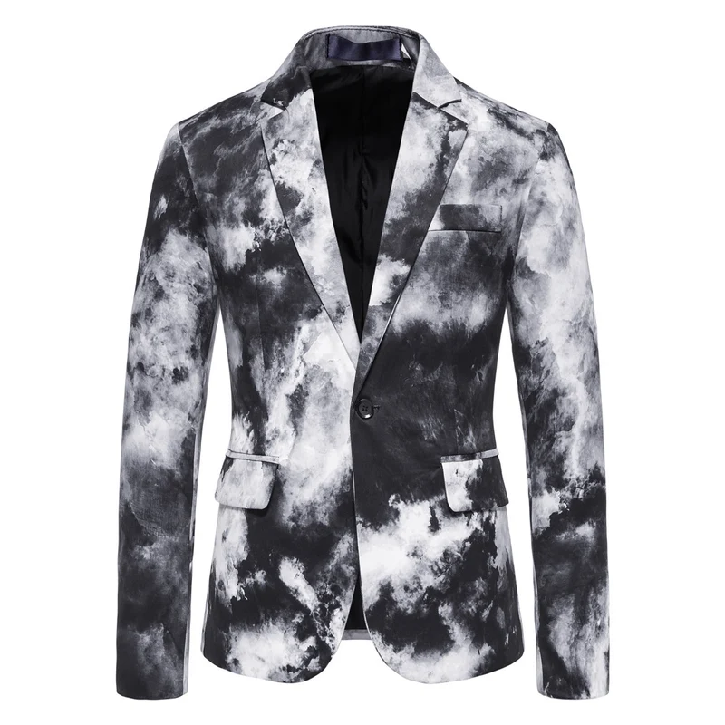 Herren Slim-Fit Sakko mit Aquarell-Print und Ein-Knopf-Verschluss Drune