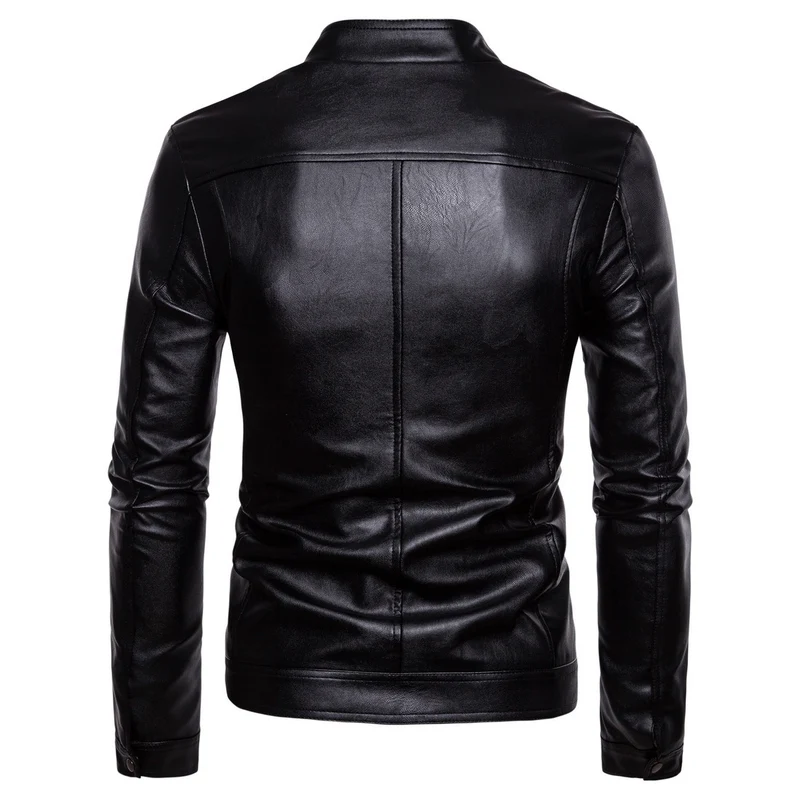 Herren Slim-Fit Lederoptik-Jacke mit Stehkragen, Ziernähten und durchgehendem Reißverschluss Drune
