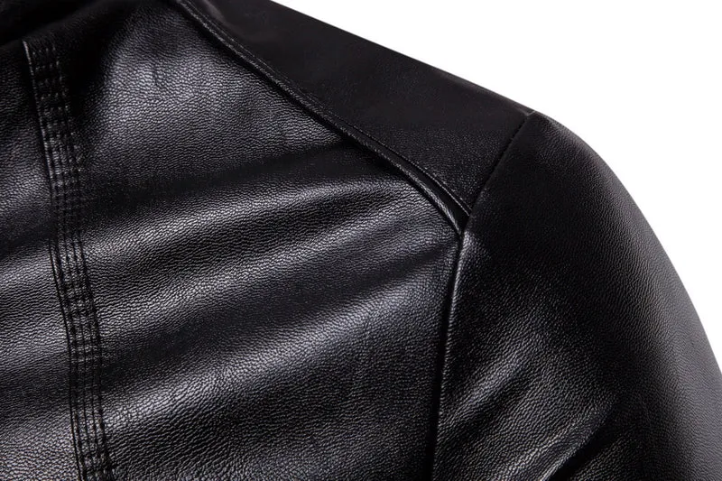 Herren Slim-Fit Lederoptik-Jacke mit Stehkragen, Ziernähten und durchgehendem Reißverschluss Drune