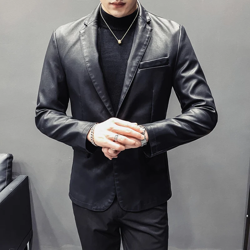 Herren Slim-Fit Lederblazer mit taillierter Silhouette und klassischem Reverskragen Drune