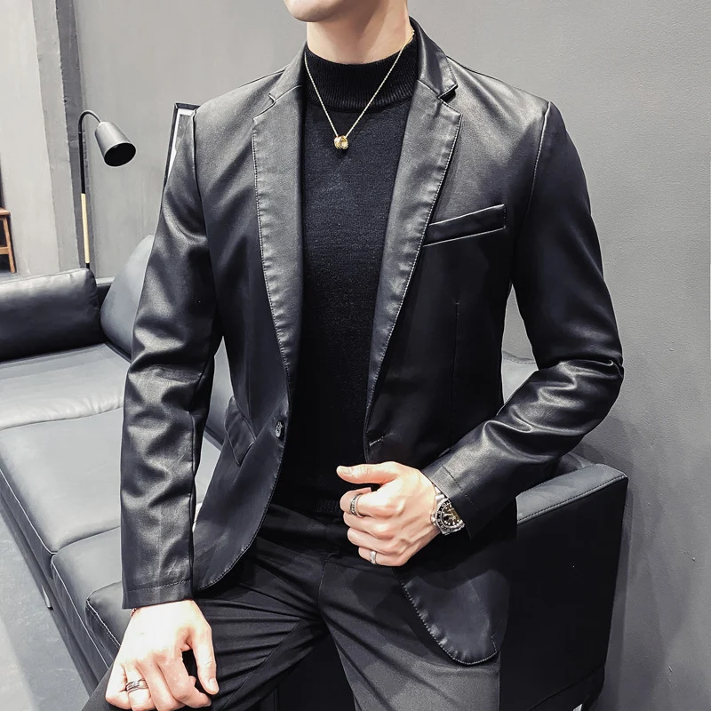 Herren Slim-Fit Lederblazer mit taillierter Silhouette und klassischem Reverskragen Drune