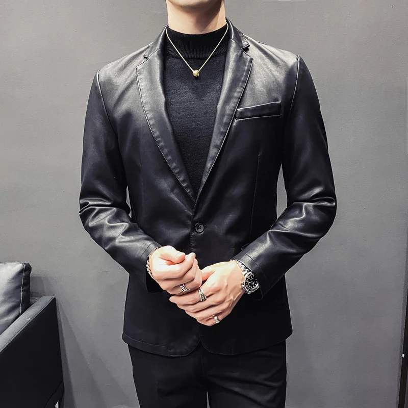 Herren Slim-Fit Lederblazer mit taillierter Silhouette und klassischem Reverskragen Drune