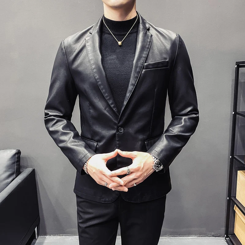 Herren Slim-Fit Lederblazer mit taillierter Silhouette und klassischem Reverskragen Drune