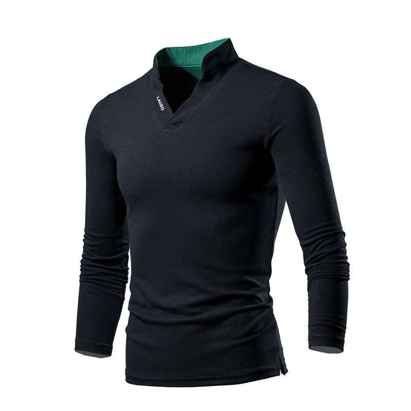 Herren Slim-Fit Langarmshirt mit Stehkragen, offenem V‑Ausschnitt und funktionalem Stretchmaterial Drune