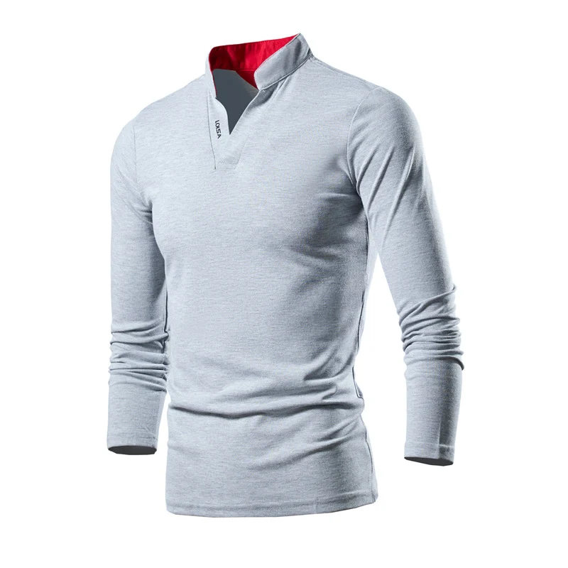 Herren Slim-Fit Langarmshirt mit Stehkragen, offenem V‑Ausschnitt und funktionalem Stretchmaterial Drune