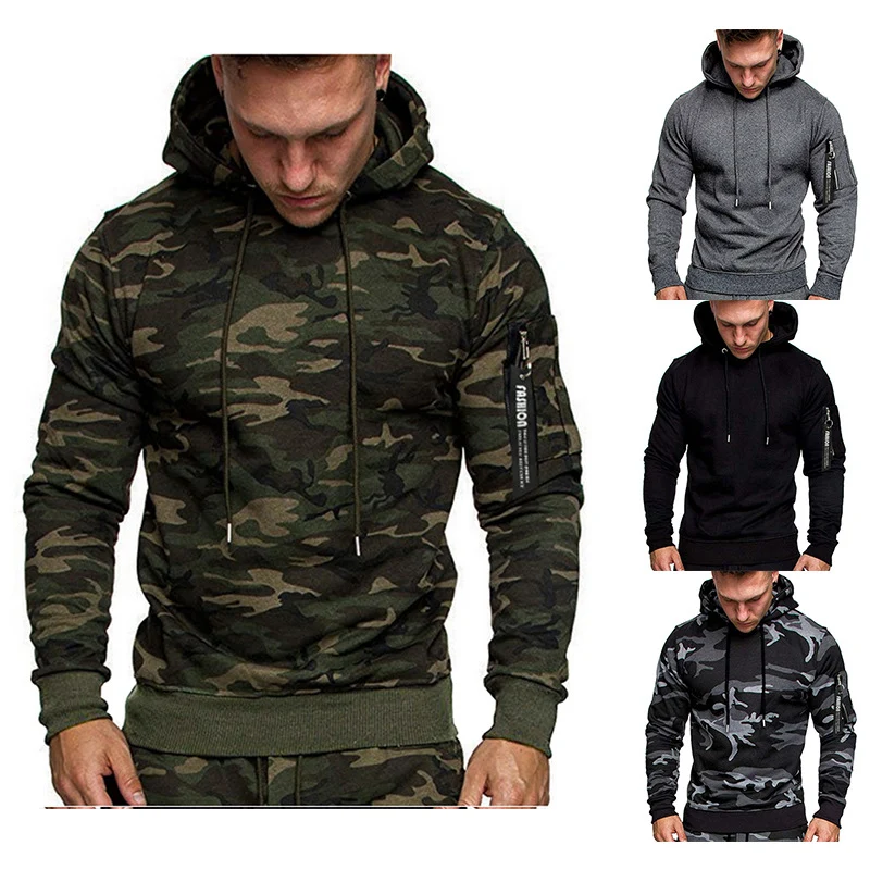 Herren Slim-Fit Kapuzenpullover mit Ärmeltasche und Reißverschluss-Detail Drune