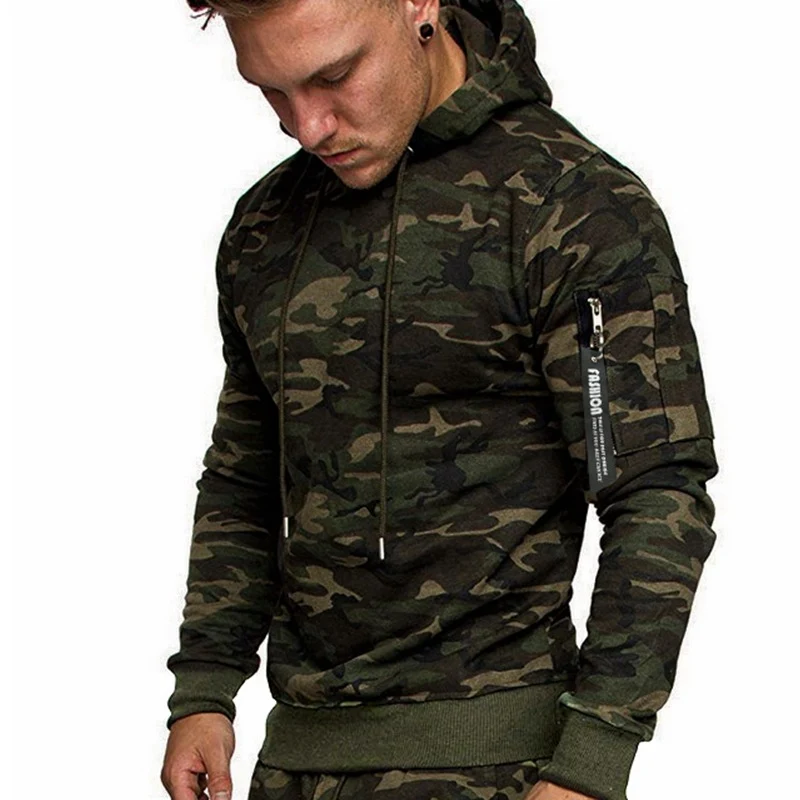 Herren Slim-Fit Kapuzenpullover mit Ärmeltasche und Reißverschluss-Detail Drune