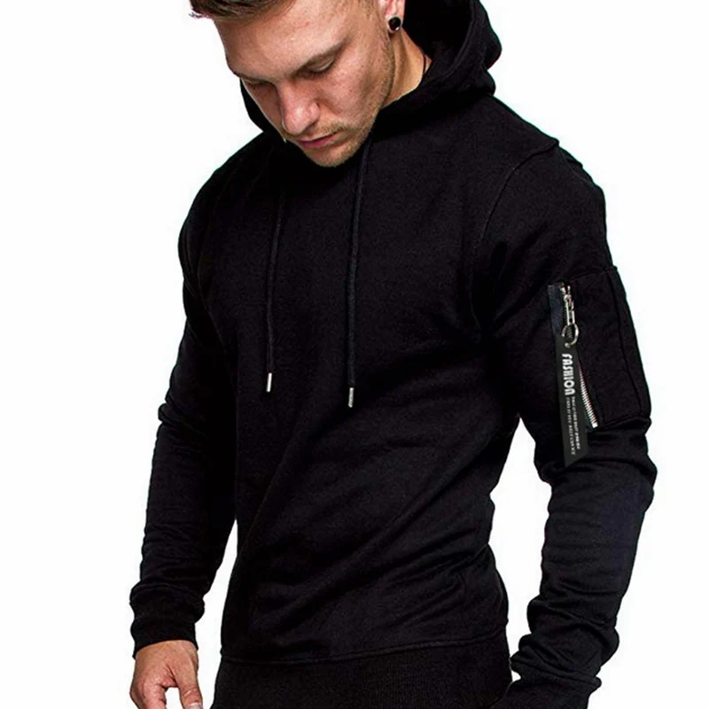 Herren Slim-Fit Hoodie mit Ärmel‑Zip‑Tasche, Kapuze und Kordelzug Drune